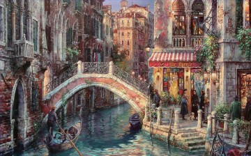Artworks in 150 Subjects Painting - Venice canal Over the Bridge cityscape modern city scenes